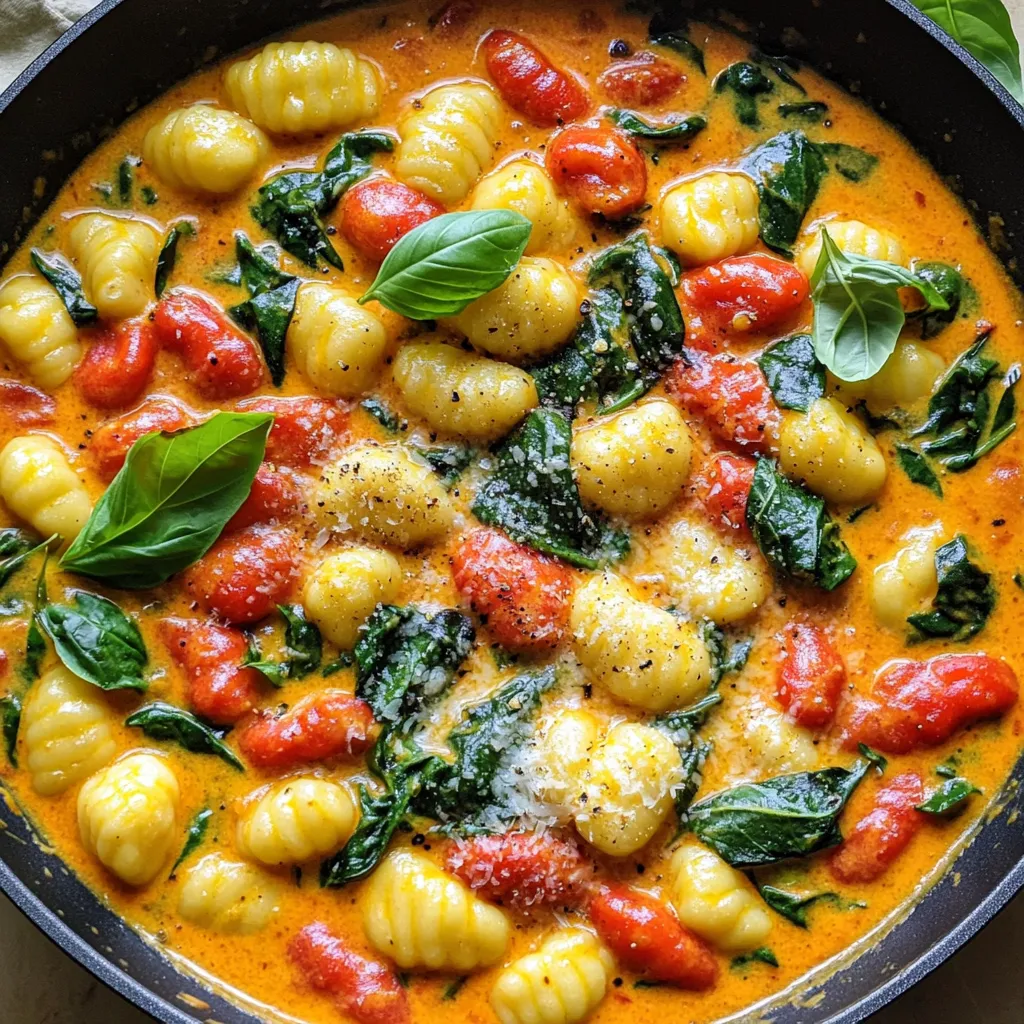 Creamy Roasted Red Pepper Gnocchi Skillet Delight