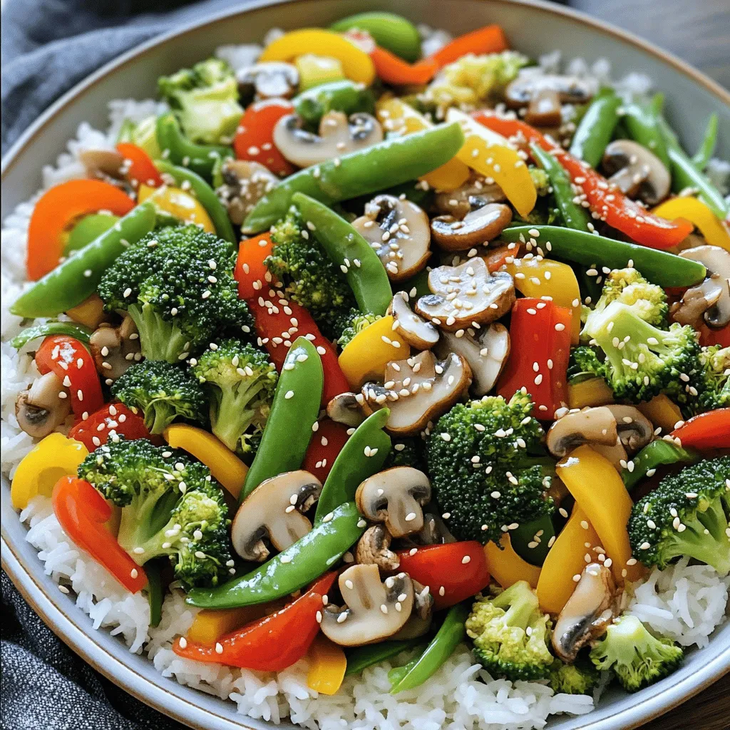 - 1 cup broccoli florets - 1 cup bell peppers (red, yellow, and green), sliced - 1 carrot, thinly sliced - 1 cup snap peas - 1 cup mushrooms, sliced - 2 cloves garlic, minced - 1-inch piece of ginger, grated - 3 tablespoons soy sauce (low sodium) - 1 tablespoon sesame oil - 1 tablespoon olive oil - 1 teaspoon cornstarch (optional, for thickening) - 1 tablespoon sesame seeds (for garnish) - Salt and pepper to taste - Cooked rice or noodles, for serving