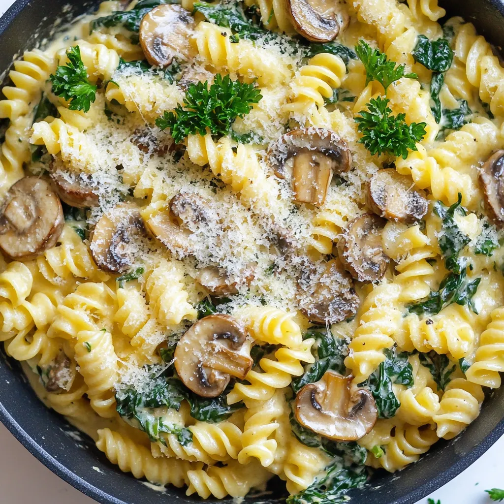 Parmesan Spinach Mushroom Pasta Skillet Delight