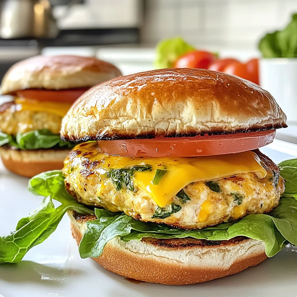 White Cheddar Spinach Chicken Burgers Flavorful Recipe