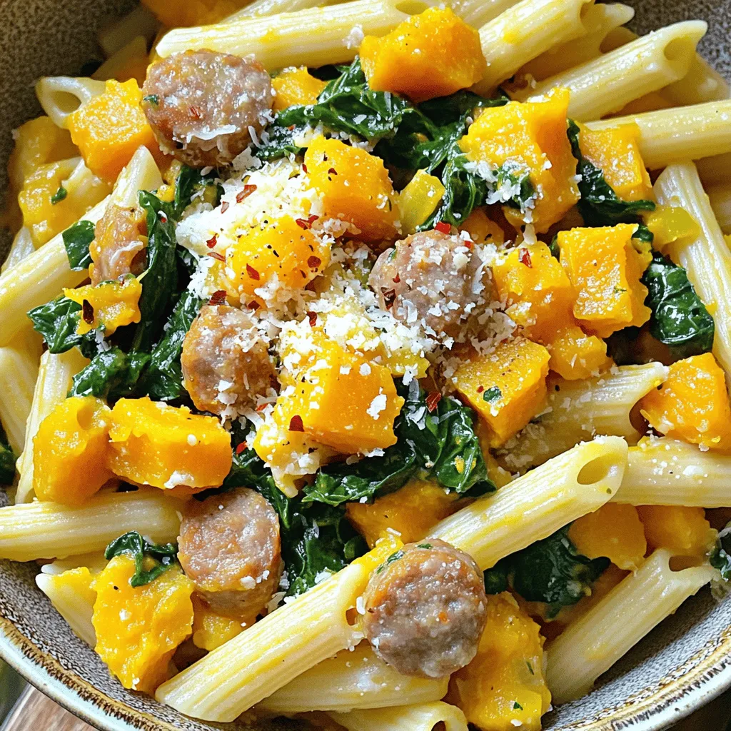 Butternut Squash Sausage Spinach Pasta Delightful Meal